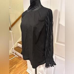 Worthington Black Sheer Sleeve Blouse Size Medium
